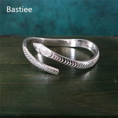 Bastiee Mysterious Totem Evil Snake Cuff Bracelet For Women 999 Sterling Silver Hmong Bangle Handmade Luxury Jewelry Vintage