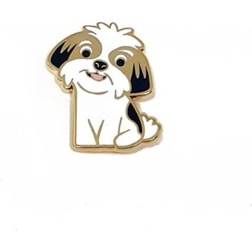 Cute Lhasa Lion Dog Hard Enamel Pin Kawaii Cartoon Puppy Animal Gold Brooch Accessories Funny Lapel Backpack Pins Jewelry Gift