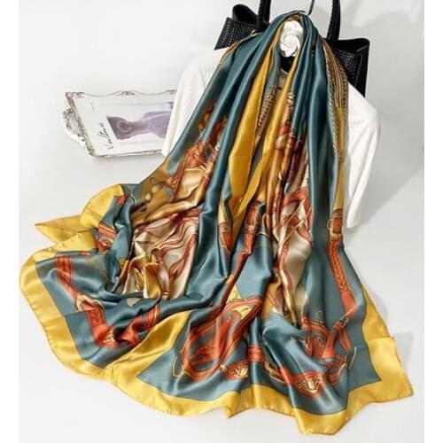 2021 Women Silk Scarf Design Print Female Foulard Hijab Scarfs Summer Lady Shawl Beach Cover-ups Scarves Wraps Neck Headband