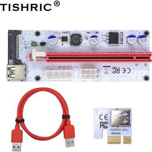 5Pcs TISHRIC VER008S PCIE PCI-E Riser Card Ver 008s Molex 4Pin SATA 6PIN 1x to 16x USB 3.0 Cable For BTC ETH Mining Miner