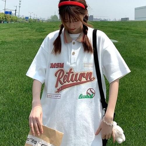 Harajuku Brand POLO Shirts Vintage Letters Print 2021 Summer T Shirts for Teens Clothes Fashion Plus Size Graphic Tee Goth Punk