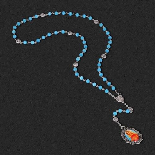 Religious Catholic Our Lady Virgin Mary Pendant Servite Rosary of the Seven Sorrows Necklace Unisex Opal Prayer Beads Jewelry