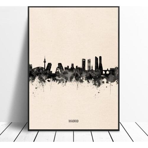 Madrid City Black ink Abstract Canvas Art Painting Print Wall Poster For Living Room Decoration Frame