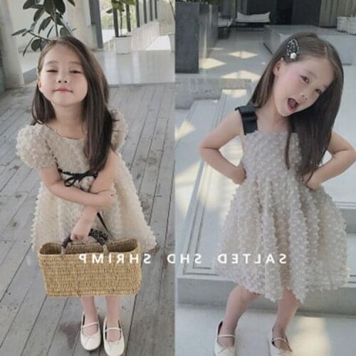 Girls Summer Bubble Fabric Dress Baby Sweet Princess Dress Childrens Skirt Hot Sale
