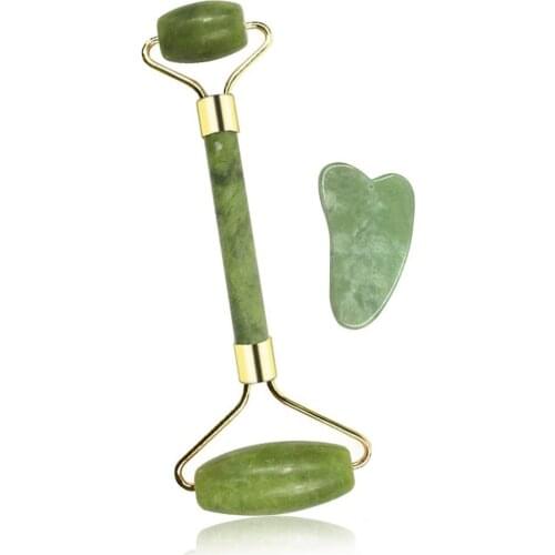 Double-headed roller + scraping board Facial Massage Natural Jade Health Care facial beauty stick promoting metabolism
