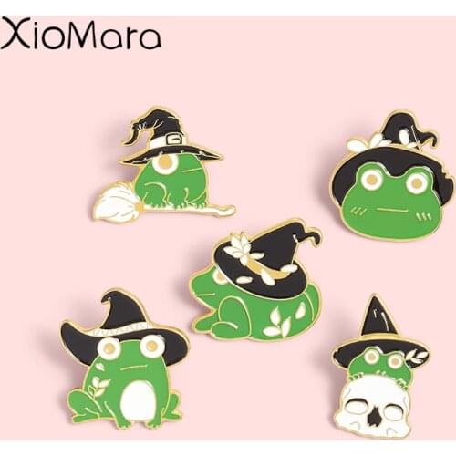 Frog With Wizard Hat Enamel Pins Witchcraft Clothes Brooches Magic Lapel Badges Jewelry Wholesale Cute Bag Pins Gift for Friends