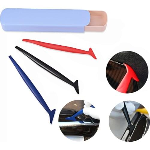 FOSHIO 3pcs Carbon Foil Vinyl Film Wrap Squeegee Long Handle Micro Wrapping Tool Glue Remove Scraper Window Tint Styling Tool