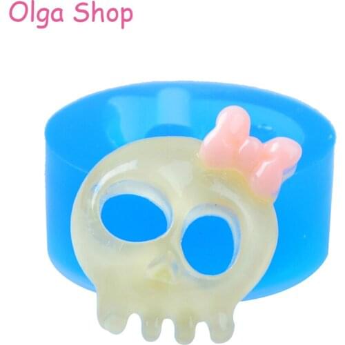 JYL316 22.1mm Halloween Skull with Bow Silicone Mold - Cupcake Topper, Fondant Craft, Scrapbooking, Cabochon Candy, Resin, Wax