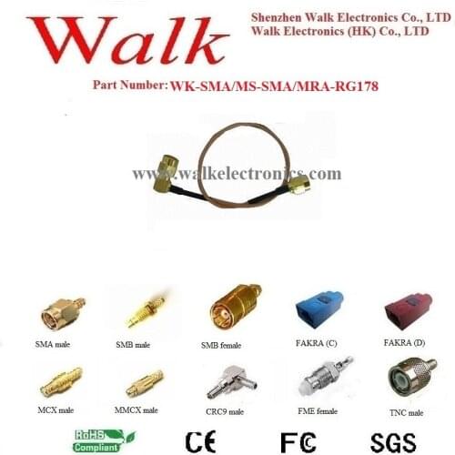 Sma antenna interface cable: SMA male straight to SMA male right angle with RG178 cable