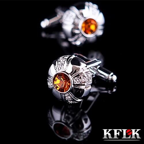 3 Colors KFLK 2020 Luxury shirt cufflink mens gift Brand cuff button Crystal cuff link High Quality abotoaduras Jewelry