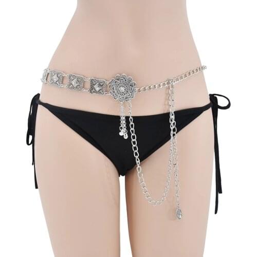 Vintage Metal Geometric Belly Chains for Women Boho Carved Flower Dance Dress Belt Body Chain Turkish Tribal Party Jewelry Gift