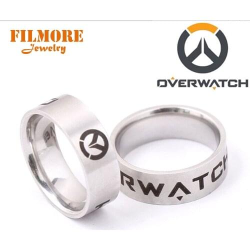 Stainless Steel Ring For Man Wholesale HOT Game Blizzard Overwatch Tracer Reaper Key Ring OW Simple Letter Ring Holder For Women