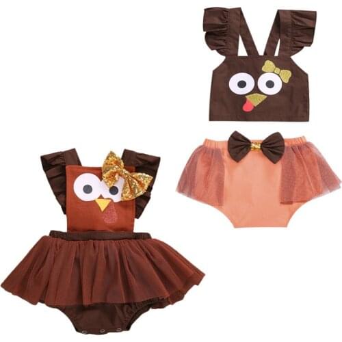 Newborn Toddler Baby Girl Thanksgiving Turkey Tutu Romper Dress Outfits Clothes Set 0-24M