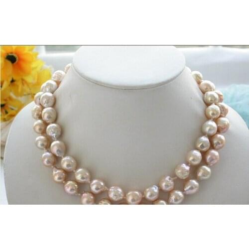 CB174 BEAUTIFUL 33" 13mm lustre pink almost round keshi reborn PEARL NECKLACE 925ss