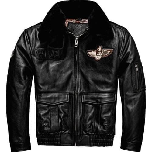 ABOORUN Mens 100% Cowhide Bomber Jacket Plus Size 5XL Black Cotton Inner Genuine Leather Coat for Male