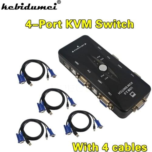 Kebidumei USB KVM 4 Ports Selector VGA Print Auto Switch Box VGA Splitter V322 USB 2.0 KVM Switch With 4pcs VGA Cable