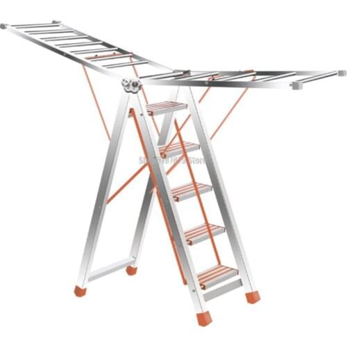 Stainless Steel Ladder Clothes Hanger Dual Purpose Floor Folding Indoor And Outdoor Balcony Airfoil Simple Clothes Hanger