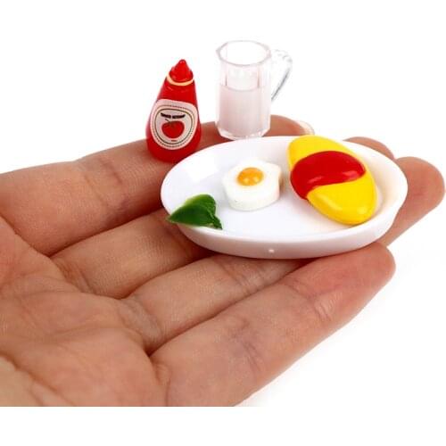1 Set Dollhouse Miniature Tomato Sauce Egg Milk Dessert Bread Sandwich Dressing Pretend Food Doll Kitchen Accessories