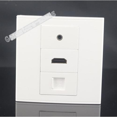 Wall Socket Plate 3 Ports Cat5e RJ45 LAN Network & 3.5mm Earphone & HDMI Outlet Panel Faceplate Home Adapter Standard Wholesale