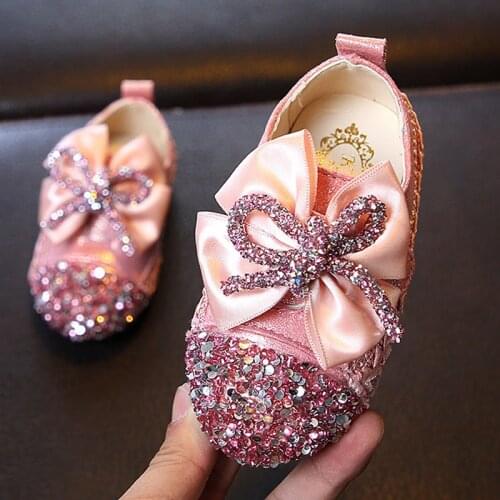 New girl leather shoes round head baby square mouth shoes girl sweet soft bottom flowers princess shoes