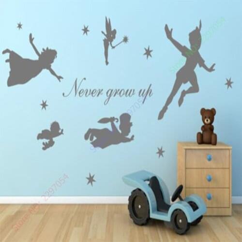 New Peter pan tinkerbell We're off to Neverland wall decal wall sticker mural kids art home decoration size 75x155cm