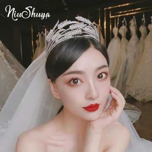 NiuShuya New Crystal Wheat Ear Tairas Crown Sparkling Rhinestone Alloy Tiaras Bride Wedding Headdress Hair Accessories