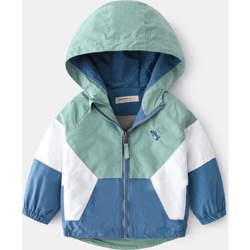 Toddler Baby kids Windbreaker Coat Spring Dinosaur Stitching Style Casual Jacket For Boys 1-6 Years Children Outerwear