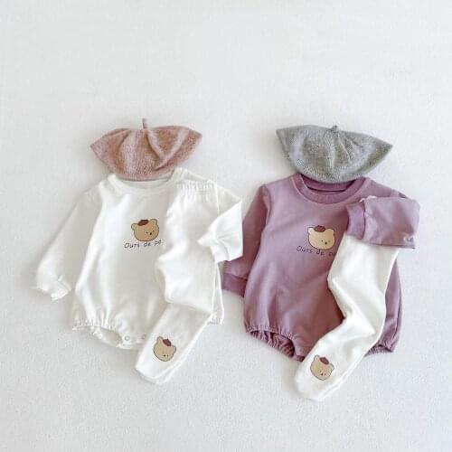 Newborn Baby Girl Autumn Clothes Bear Head Printed Long Sleeve Bodysuits Infant Onesie Kids Jumpsuit Boys Clothing 0-24M