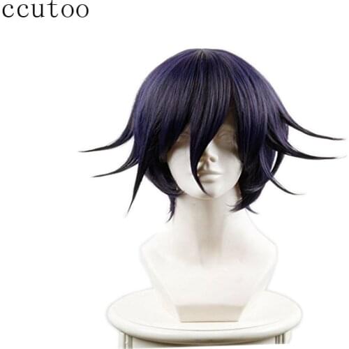 Ccutoo Danganronpa V3: Killing Harmony Ouma Kokichi 35cm Black Purple Mix Short Cosplay Wigs Heat Resistance Synthetic Full Hair
