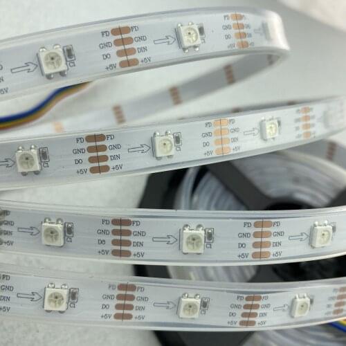 4wires(with returned signal) addressable 5m 30LEDs/m DC5V WS2812B led pixel strip;waterproof in silicon tube;IP66;WHITE PCB