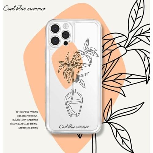 Retro vase leaf plant art Transparent Japanese Phone Case For iPhone 11 12 Pro Max Xs Max XR Xs 7 8 Plus X 7Plus case Cute Cover