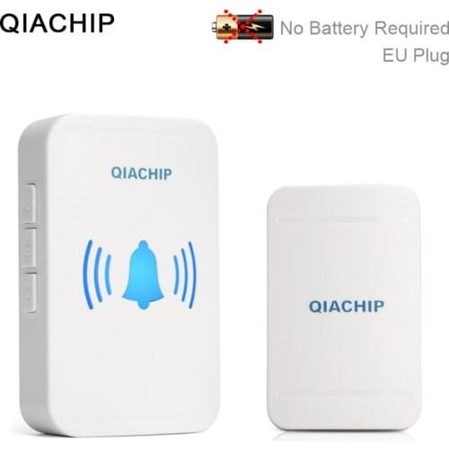 QIACHIP EU Plug Waterproof Wireless Doorbell Self-powered 150M 38 Chime Remote Smart Door Bell Chime 220V 1 Button 1 Receiver