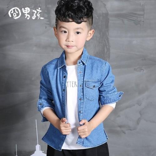 2017 Autumn Spring Boys Shirts Fashion Brand Denim Shirts Turndown Collar Baby Boy Shirt All match Teenage Kids Clothes For Boys