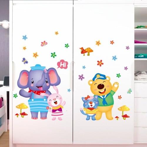 [SHIJUEHEZI] Cartoon Animals Wall Stickers DIY Elephant Bear Wall Decals for Kids Rooms Baby Bedroom Home Decoration Accessories