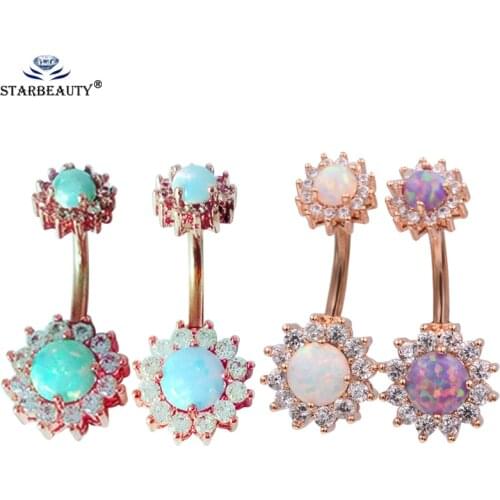 Starbeauty 1Pc High Quality Real Fire Opal Bellyring Double Opal 5/8mm Gem Belly Piercing Barbells Body Piercing Jewelry
