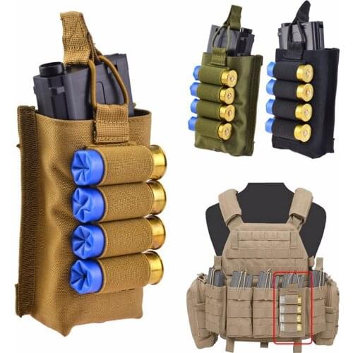 Bullet Bag Tactical Single Molle Magazine Pouch With 4 Rounds 12 Gauge Concealed Belt Right Left Hand Shells Combat Military Bag