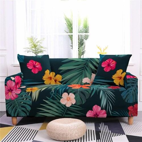Tropic Flower Leaf Sofa Cover Polyester Elastic Couch Cover for Living Room Armchair Furniture Protector Sofa Towel 1/2/3/4 Seat