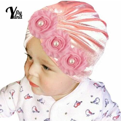 Yundfly Comfortable Breathable Golden Velvet Newborn Hats Cute Handmade Flowers Baby Beanie Caps Hair Accessories Holiday Gifts