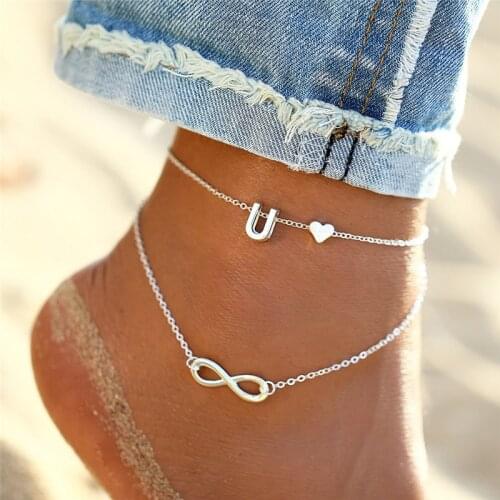 VAGZEB Summer Heart Alphabet Leg Bracelets For Women Foot Jewelry Silver Color Feet Chain Friendship Gifts Letter Anklet