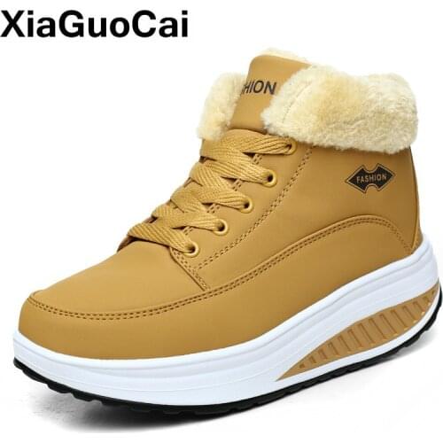 2021 Winter Warm Snow Boots Women Ankle Boot With Fur Comfortable High Top Casual Women Shake Shoes PU Leather Platform Footwear