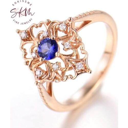 SKM 14k Rose gold Sapphire Rings for women flower rings Engagement rings designer Anniversary Luxury Fine Jewelry