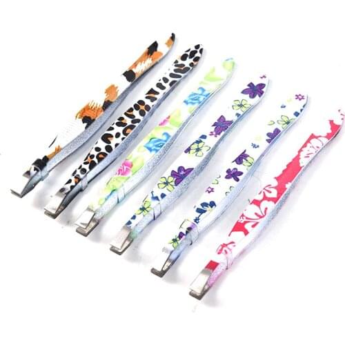 1pc Eyebrow Tweezer Flower Printed Stainless Steel Eyebrow Tweezer Makeup Tool