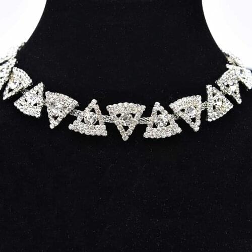 1yards triangle Rhinestones Trim Cup silver Chain Bridal Dress Applique Glass Stone Decoration for Belt Sash Bags