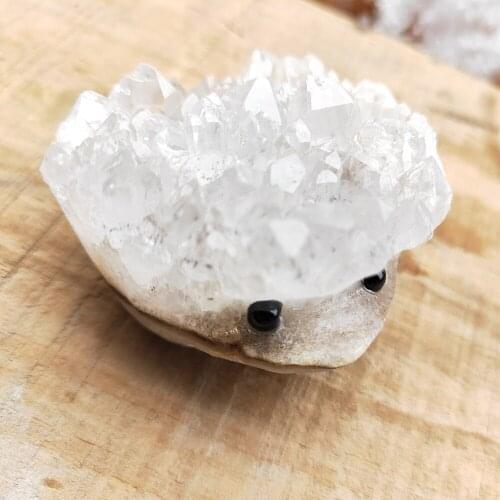 Reiki 100%Natural clear crystal Quartz cluster hedgehog Carving white quartz Gemstone hedgepig Healing Feng Shui