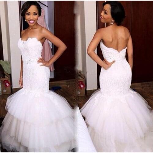2020 Romantic South African Mermaid Wedding Dresses Sweetheart Sash Beaded Sweep Train Tulle Tiered Bridal Gowns Cutom Made