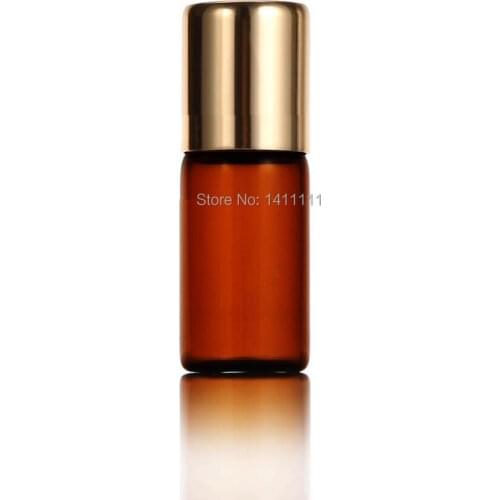 3ml Refillable Amber Brown Roll On Glass Essential Oils Fragrances Bottle + Metal Roller Ball Gold Alu cap Wholesale 600pcs/lot