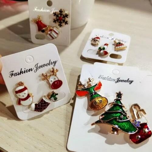 3PCS/set Cartoon Christmas Brooches Decorations Snowmen Elk Tree Gils Favourite Small Badge Ornaments Women Fashion Gifts 2021