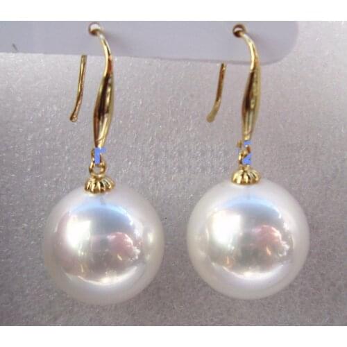 AAA 16mm Natural Australian South Sea White Shell Pearl Earring 14k Gold +Box