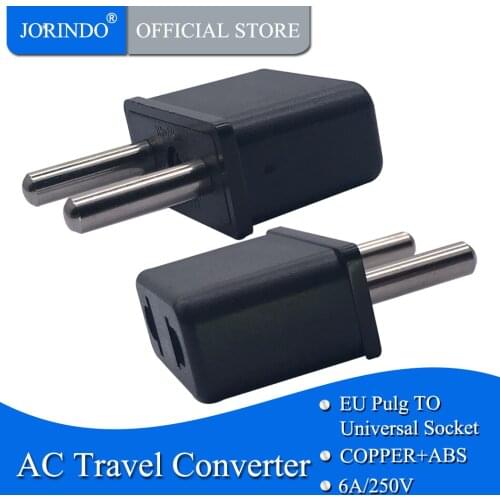 JORINDO US To EU Plug Power Adapter Black Color Travel power Adaptor Converter Charger USA to EU 2 Round Pin Plug Socket