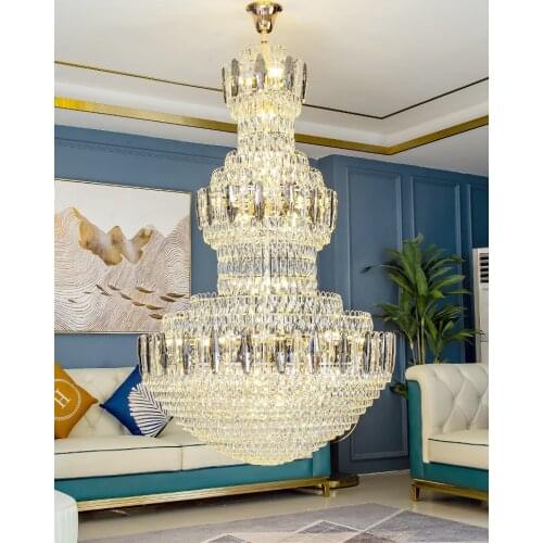 American Crystal Chandelier LED Light European Modern Crystal Chandeliers Lights Fixture Big Long Hotel Lobby Hall Parlor Lamp